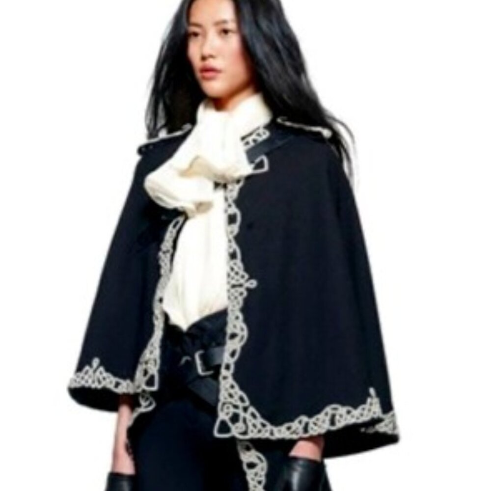 ALEXANDER MCQUEEN BLACK WOOL CAPE